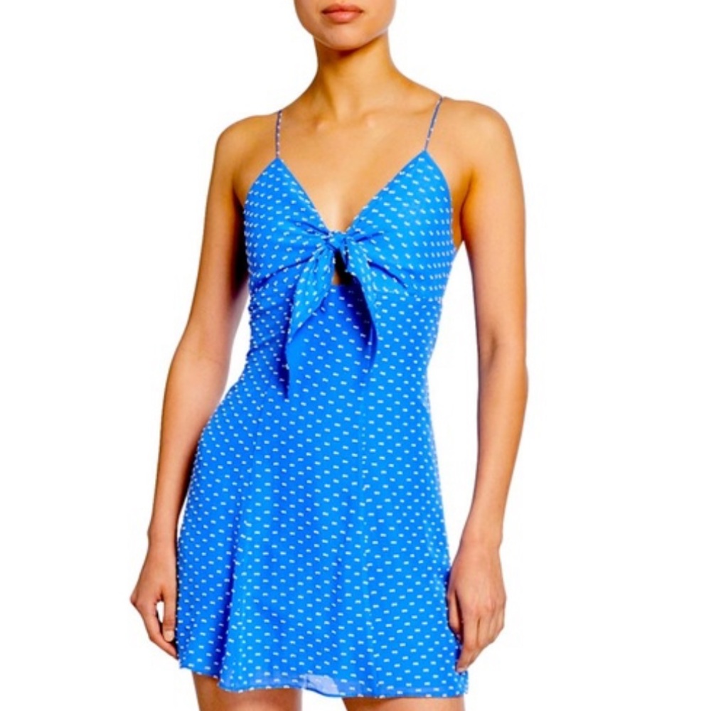 ALICE + OLIVIA Blue White Polkadot Tie Front Mini Dress 4